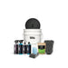 Lunaticsco WASH&WHIPS car care kit featuring cleaning sprays, a 5-gallon bucket, microfiber mitt, and towels.
