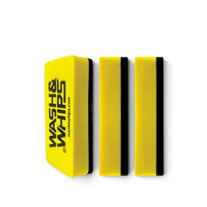 Lunaticsco WASH&WHIPS yellow and black foam dressing applicator pads for car detailing, set of three