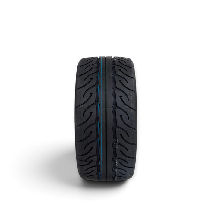 Lunaticsco Zeknova RS606 R4 200TW competition drift and track tire with aggressive tread pattern and blue stripe