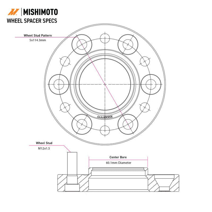 Mishimoto Wheel Spacers, 5x114.3 60.1 30mm M12, Black - Lunaticsco