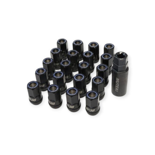 Muteki HR38 Open End Lug Nuts 12x1.25 Titanium Chrome / Blue Ring (QTY 20) - Lunaticsco