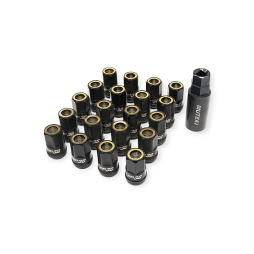 Muteki HR38 Open End Lug Nuts 12x1.25 Titanium Chrome / Yellow Ring (QTY 20) - Lunaticsco