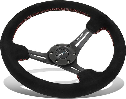 NRG 3" Deep 5MM Spoke Black Leather W/ Red Stitch 350MM Steering Wheel - Lunaticsco