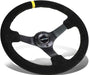 NRG 3" Deep 5MM Spoke Black Suede W/ Yellow Stitch 350MM Steering Wheel - Lunaticsco