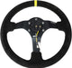 NRG 3" Deep 5MM Spoke Black Suede W/ Yellow Stitch 350MM Steering Wheel - Lunaticsco