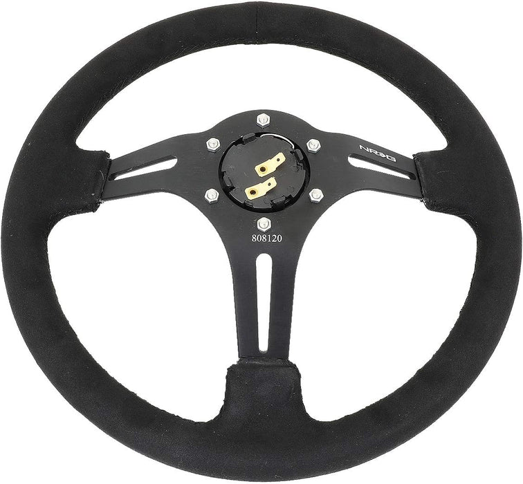 NRG 3" Deep Black Leather Alcantara Stitching 350mm Steering Wheel - Lunaticsco