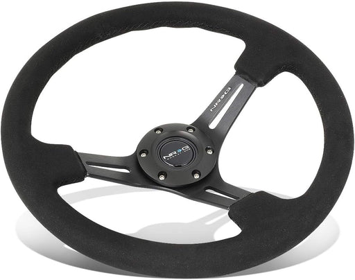 NRG 3" Deep Black Leather Alcantara Stitching 350mm Steering Wheel - Lunaticsco