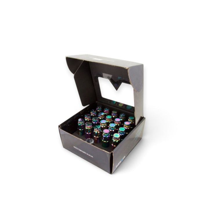 NRG 700 Series M12 X 1.5 Steel Lug Nut w/Dust Cap Cover Set 21 Pc w/Locks & Lock Socket - Neochrome - Lunaticsco