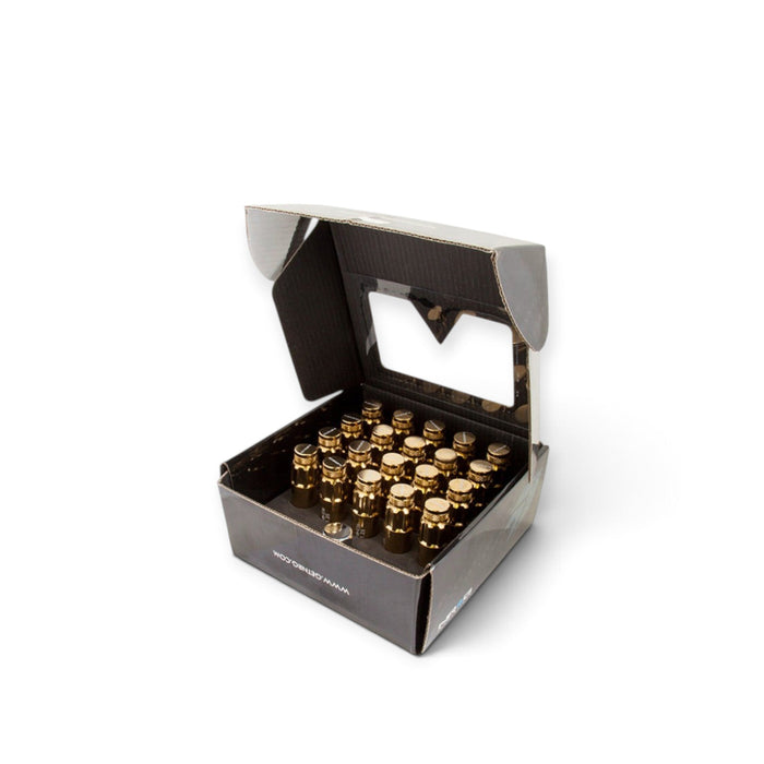 NRG 700 Series M12 X 1.5 Steel Lug Nut w/Dust Cap Cover Set 21 Pc w/Locks & Socket - Chrome Gold - Lunaticsco