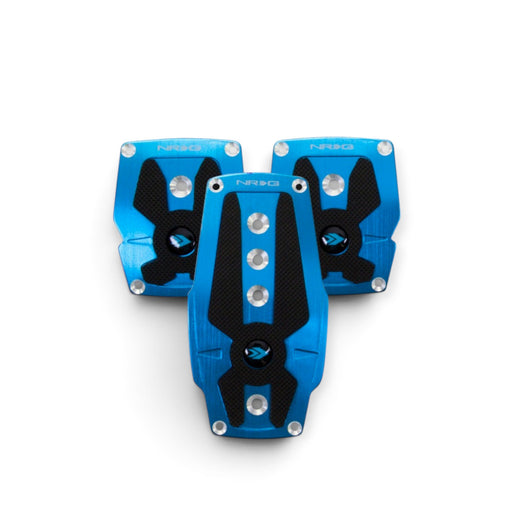 NRG Brushed Aluminum Sport Pedal M/T - Blue w/Black Rubber Inserts - Lunaticsco