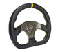 NRG Carbon Fiber Flat Bottom Steering Wheel (320mm) Yellow CF Center w/Yellow Stitch/Yellow Mark - Lunaticsco