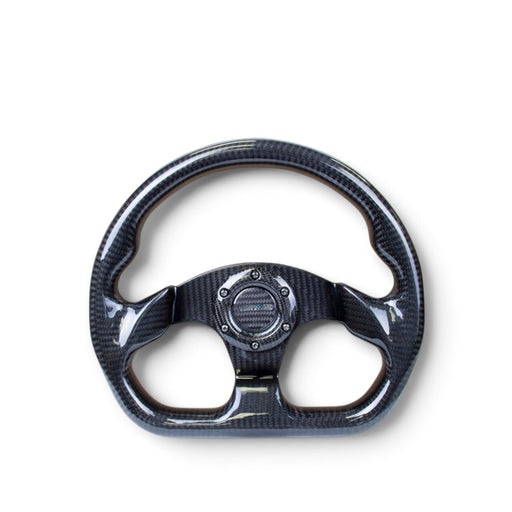 NRG Carbon Fiber Steering Wheel (320mm) Flat Bottom w/Shiny Black Carbon - Lunaticsco