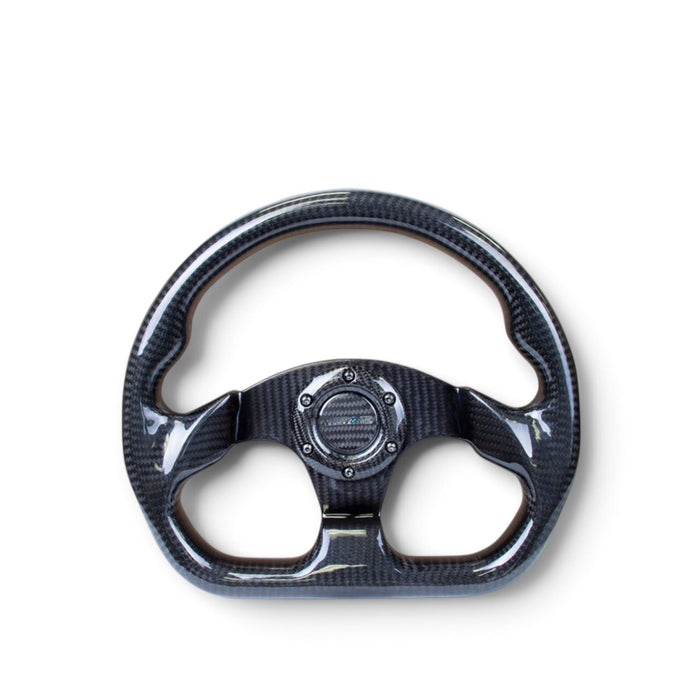 NRG Carbon Fiber Steering Wheel (320mm) Flat Bottom w/Shiny Black Carbon - Lunaticsco