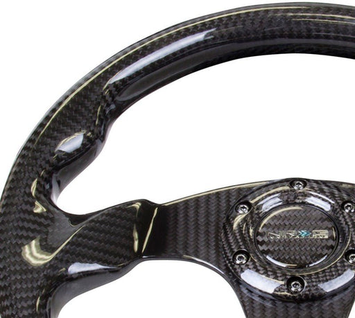 NRG Carbon Fiber Steering Wheel (320mm) Flat Bottom w/Shiny Black Carbon - Lunaticsco