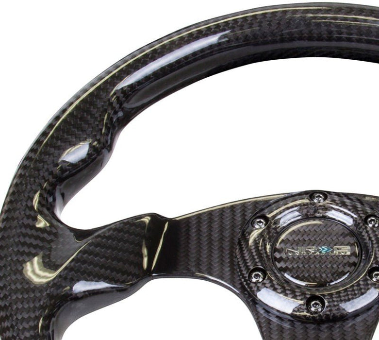 NRG Carbon Fiber Steering Wheel (320mm) Flat Bottom w/Shiny Black Carbon - Lunaticsco