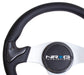 NRG Carbon Fiber Steering Wheel (350mm) Silver Frame Blk Stitching w/Rubber Cover Horn Button - Lunaticsco