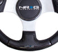 NRG Carbon Fiber Steering Wheel (350mm) Silver Frame Blk Stitching w/Rubber Cover Horn Button - Lunaticsco
