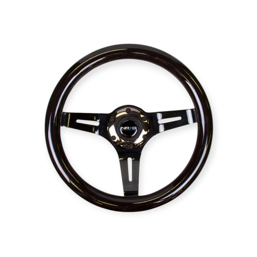 NRG Classic Wood Grain Steering Wheel (310mm) Black Chrome 3 - Spoke Center - Lunaticsco