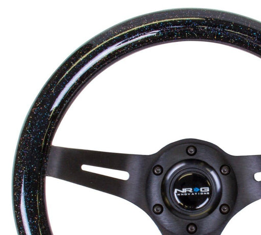 NRG Classic Wood Grain Steering Wheel (310mm) Black Sparkle w/Blk 3-Spoke Center - Lunaticsco