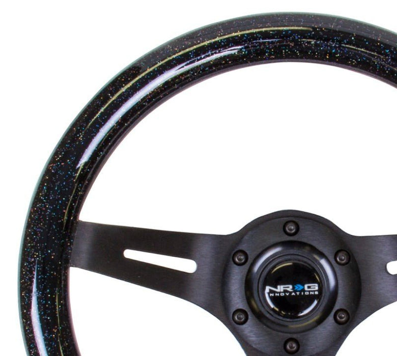 NRG Classic Wood Grain Steering Wheel (310mm) Black Sparkle w/Blk 3-Spoke Center - Lunaticsco