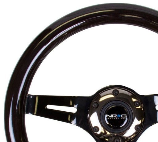 NRG Classic Wood Grain Steering Wheel (310mm) Black w/Black Chrome 3-Spoke Center - Lunaticsco