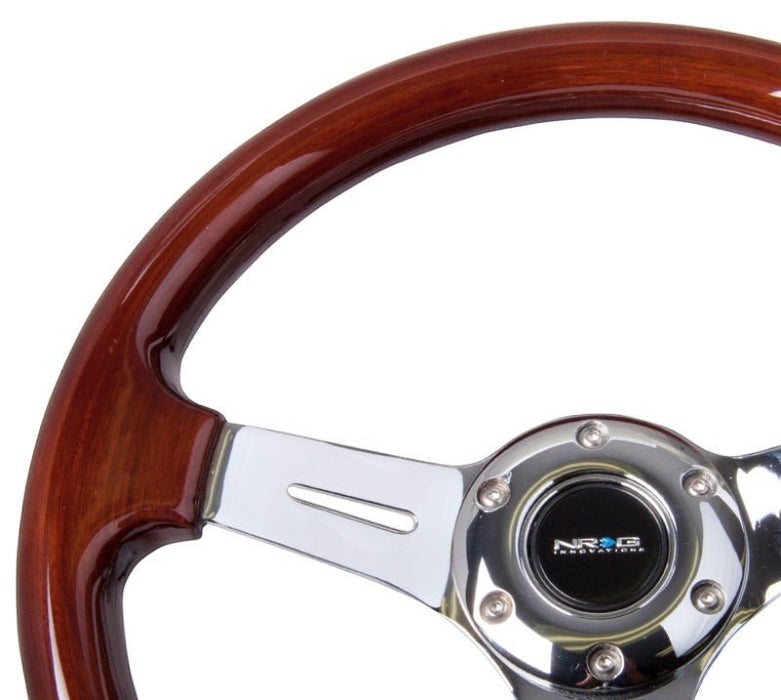 NRG Classic Wood Grain Steering Wheel (330mm) Wood Grain w/Chrome 3-Spoke Center - Lunaticsco
