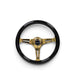 NRG Classic Wood Grain Steering Wheel (350mm) Black Grip w/Chrome Gold 3-Spoke Center - Lunaticsco