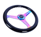 NRG Classic Wood Grain Steering Wheel (350mm) Black Paint Grip w/Neochrome 3-Spoke Center - Lunaticsco