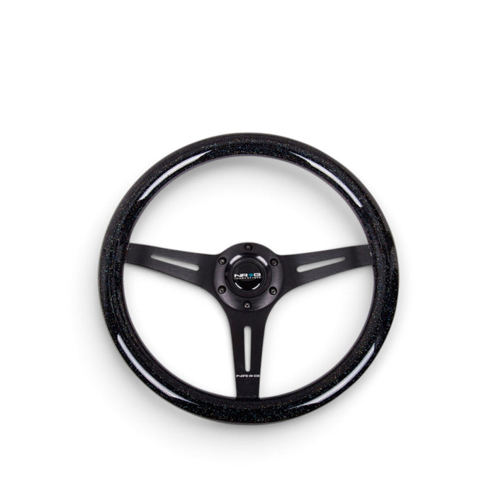 NRG Classic Wood Grain Steering Wheel (350mm) Black Sparkled Grip w/Black 3-Spoke Center - Lunaticsco