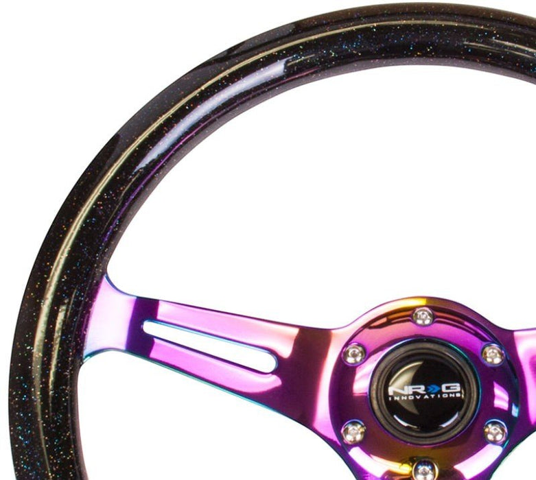 NRG Classic Wood Grain Steering Wheel (350mm) Black Sparkle/Galaxy Color w/Neochrome 3-Spoke - Lunaticsco