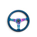 NRG Classic Wood Grain Steering Wheel (350mm) Blue Pearl/Flake Paint w/Neochrome 3-Spoke Center - Lunaticsco