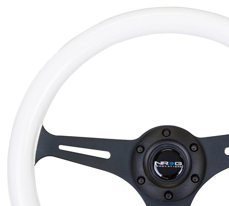 NRG Classic Wood Grain Steering Wheel (350mm) Glow-N-The-Dark Green Grip w/Black 3-Spoke Center - Lunaticsco