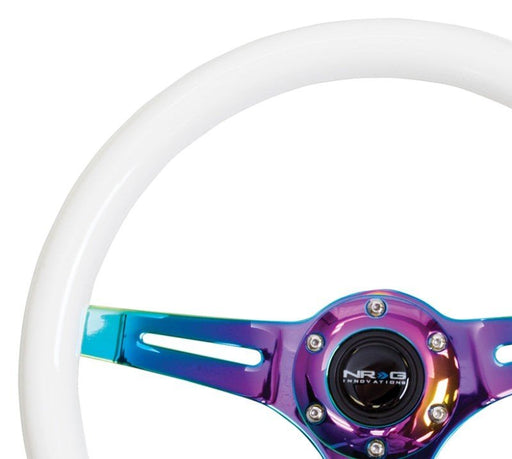 NRG Classic Wood Grain Steering Wheel (350mm) Glow-N-The-Dark Green Grip w/Neochrome 3-Spoke Center - Lunaticsco