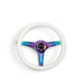 NRG Classic Wood Grain Steering Wheel (350mm) Glow-N-The-Dark Green Grip w/Neochrome 3-Spoke Center - Lunaticsco