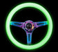 NRG Classic Wood Grain Steering Wheel (350mm) Glow-N-The-Dark Green Grip w/Neochrome 3-Spoke Center - Lunaticsco