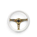 NRG Classic Wood Grain Steering Wheel (350mm) White Grip w/Chrome Gold 3-Spoke Center - Lunaticsco