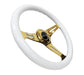 NRG Classic Wood Grain Steering Wheel (350mm) White Grip w/Chrome Gold 3-Spoke Center - Lunaticsco