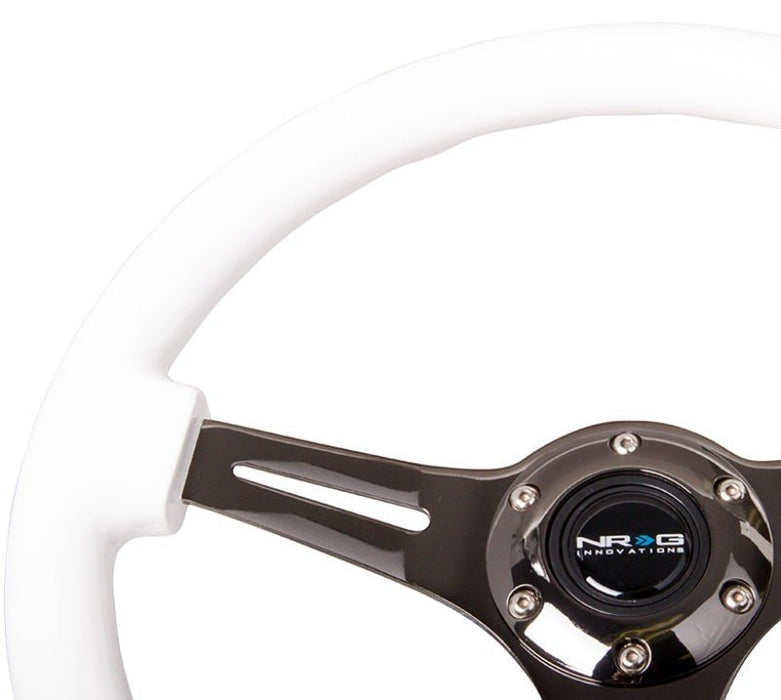 NRG Classic Wood Grain Steering Wheel (350mm) White Paint Grip w/Black 3-Spoke Center - Lunaticsco