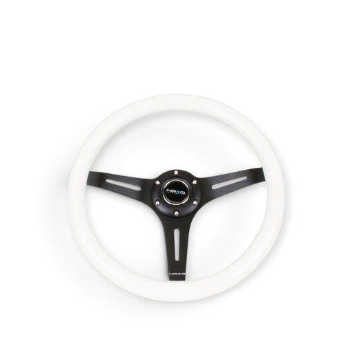 NRG Classic Wood Grain Steering Wheel (350mm) White Paint Grip w/Black 3-Spoke Center - Lunaticsco