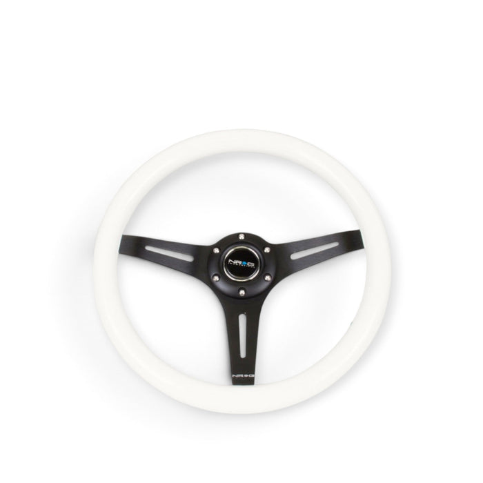 NRG Classic Wood Grain Steering Wheel (350mm) White Paint Grip w/Black 3-Spoke Center - Lunaticsco