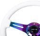 NRG Classic Wood Grain Steering Wheel (350mm) White Paint Grip w/Neochrome 3-Spoke Center - Lunaticsco