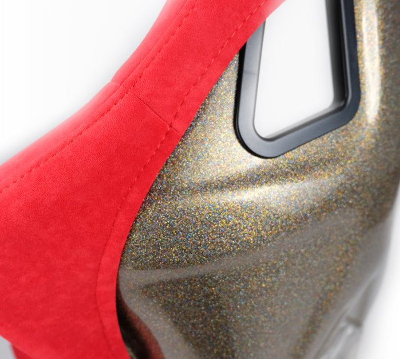 NRG FRP Bucket Seat Ultra Edition – Large (Red Alcantara / Gold Glitter Back) - Lunaticsco