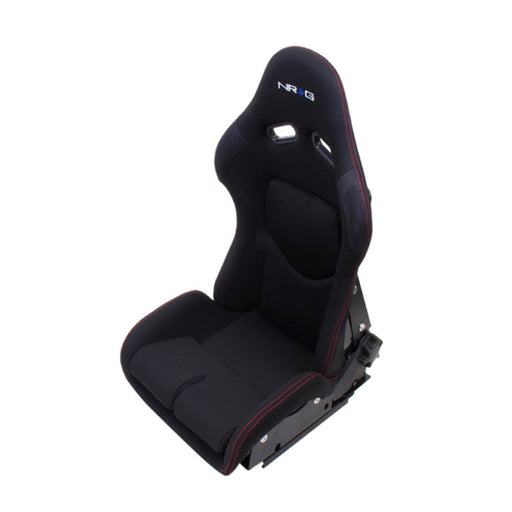 NRG FRP Racing Bucket Seat - Reclinable (Black Cloth W/Red Stiting) - Lunaticsco