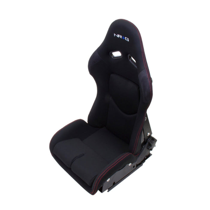 NRG FRP Racing Bucket Seat - Reclinable (Black Cloth W/Red Stiting) - Lunaticsco