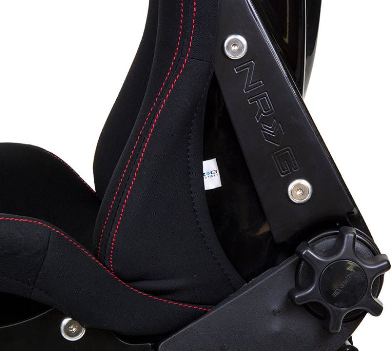 NRG FRP Racing Bucket Seat - Reclinable (Black Cloth W/Red Stiting) - Lunaticsco