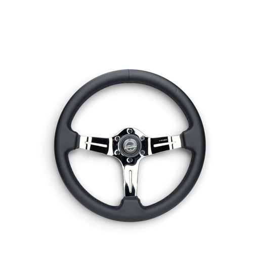 NRG Light Weight Gaming Steering Wheel - Splitz Chrome Silver Spokes Perforated Leather - Lunaticsco