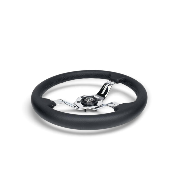 NRG Light Weight Gaming Steering Wheel - Splitz Chrome Silver Spokes Perforated Leather - Lunaticsco