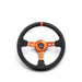 NRG Reinforce Steering Wheel (350mm / 3in. Deep) Blk Leather, Orange Center Mark w/ Orange Stitching - Lunaticsco