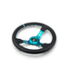 NRG Reinforce Steering Wheel (350mm / 3in. Deep) Blk Leather, Teal Center Mark w/ Teal Stitching - Lunaticsco