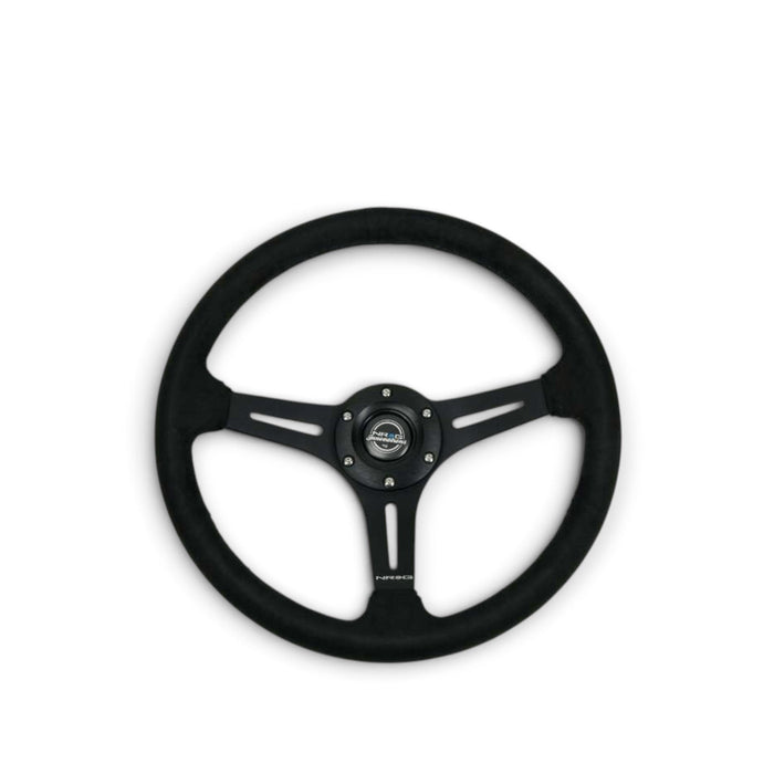 NRG Reinforced Micro Suede Racing Steering Wheel 350mm / 2.5in Deep / 4mm Matte Black Spoke - Lunaticsco